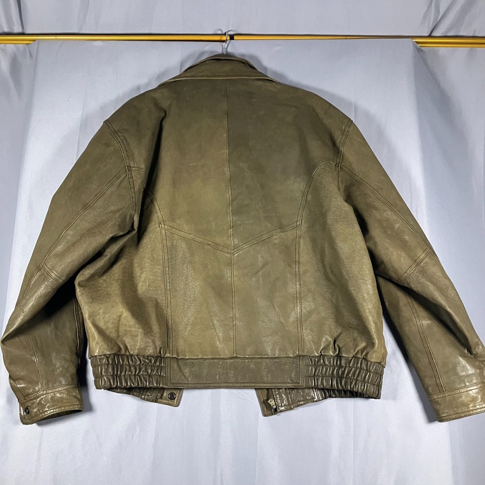 Unbranded Genuine Leather Jacket Men's Large‎ Brown Beige Vintage Bomber Style - Picture 15 of 16